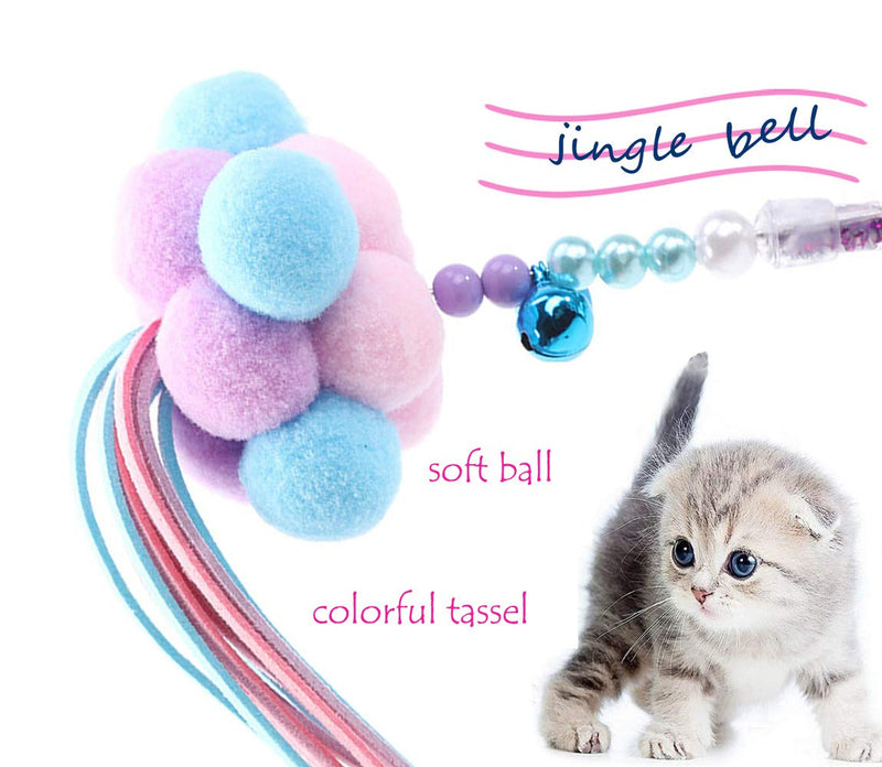 Cat Teaser Wand,Kitten Toys Cat Stick with Balls, Bells and Tassel for Cat Kitten (Cat Wand - Purple) Cat Wand - Purple - PawsPlanet Australia