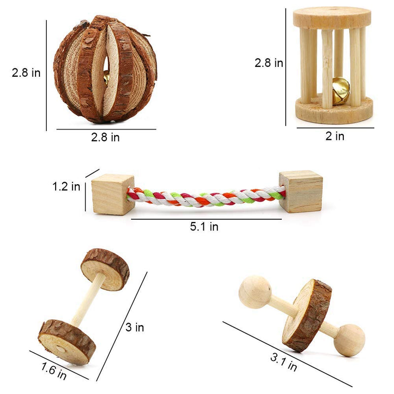 NNuodekeU Hamster Chew Toys, 10 Pack Natural Wooden Pine Guinea Pigs Rats Chinchillas Toys Accessories Dumbells Exercise Bell Roller Tee - PawsPlanet Australia