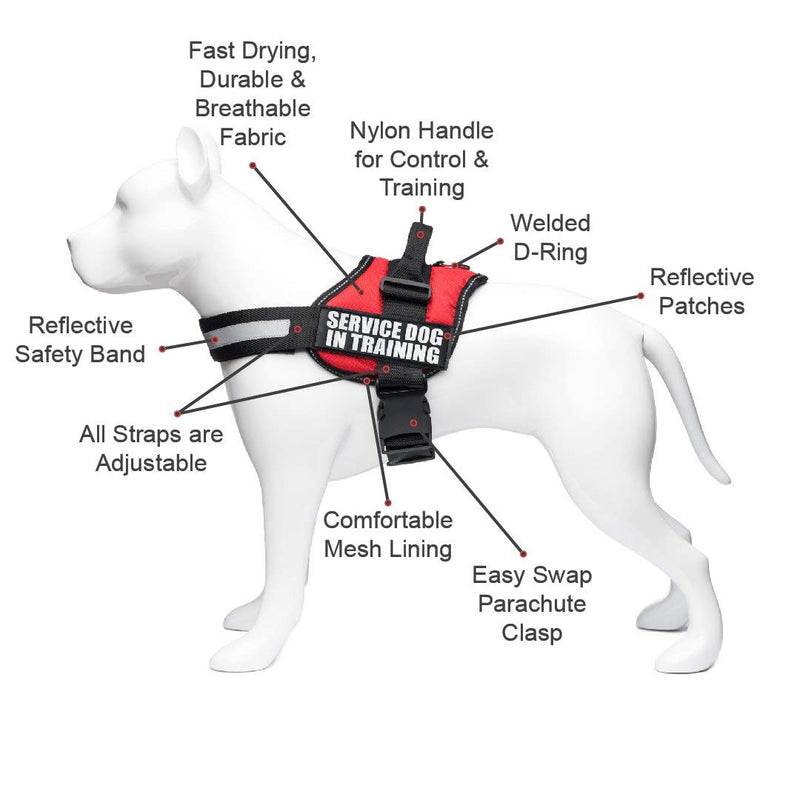 [Australia] - Industrial Puppy Service Dog In Training Vest With Hook and Loop Straps and Handle - Harnesses In Sizes From XXS to XXL - Service Dog Vest Harness Features Reflective Patch and Comfortable Mesh Design Medium, Fits Girth 24-29" Bright Red 