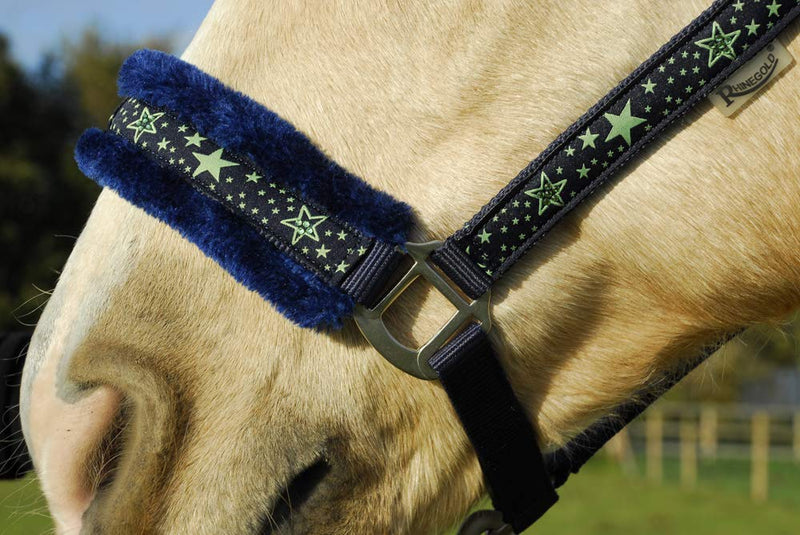 Rhinegold Crystal Star Headcollar & Rope Set Cob Navy/Green - PawsPlanet Australia