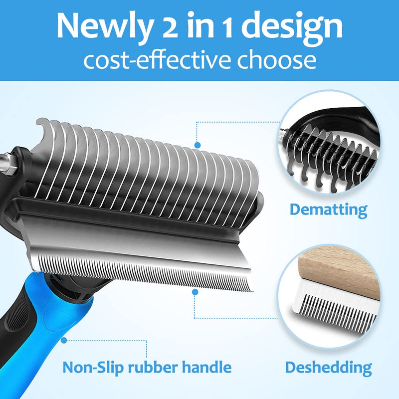 Undercoat rake for Dogs，Dog Deshedding Brush for Large Dogs，2 in 1 Dematting Comb & deShedding Tool for Long Hair Cats，Pet Hair Grooming Brush, Clear mats and tangles Blue - PawsPlanet Australia