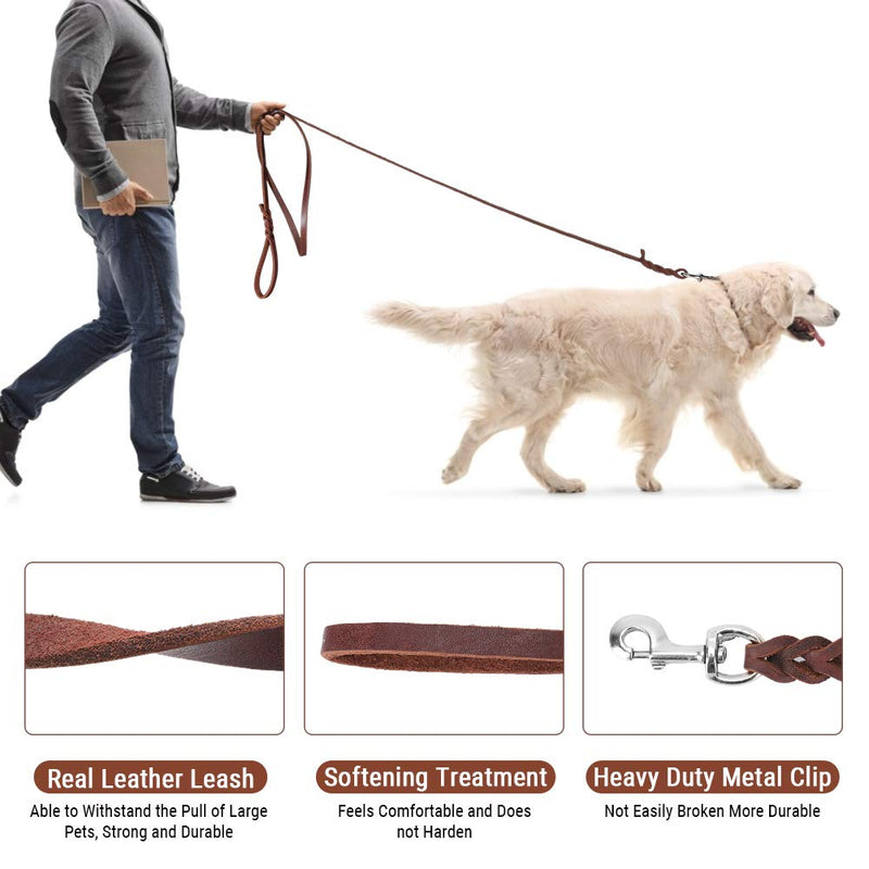 Leather dog leash, 2.1 m/6.9 ft leather leash for dogs, strong and soft dog leather leash, high quality, durable walking leash, training leash for medium sized dogs 1 - PawsPlanet Australia