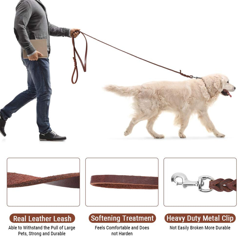 Single Dog Lead-YOUTHINK One Dog Leash Made of Genuine Leather Suitable for All Dogs with Durable Waterproof 210cm Brown Dog Leash for Walking Running Training - PawsPlanet Australia