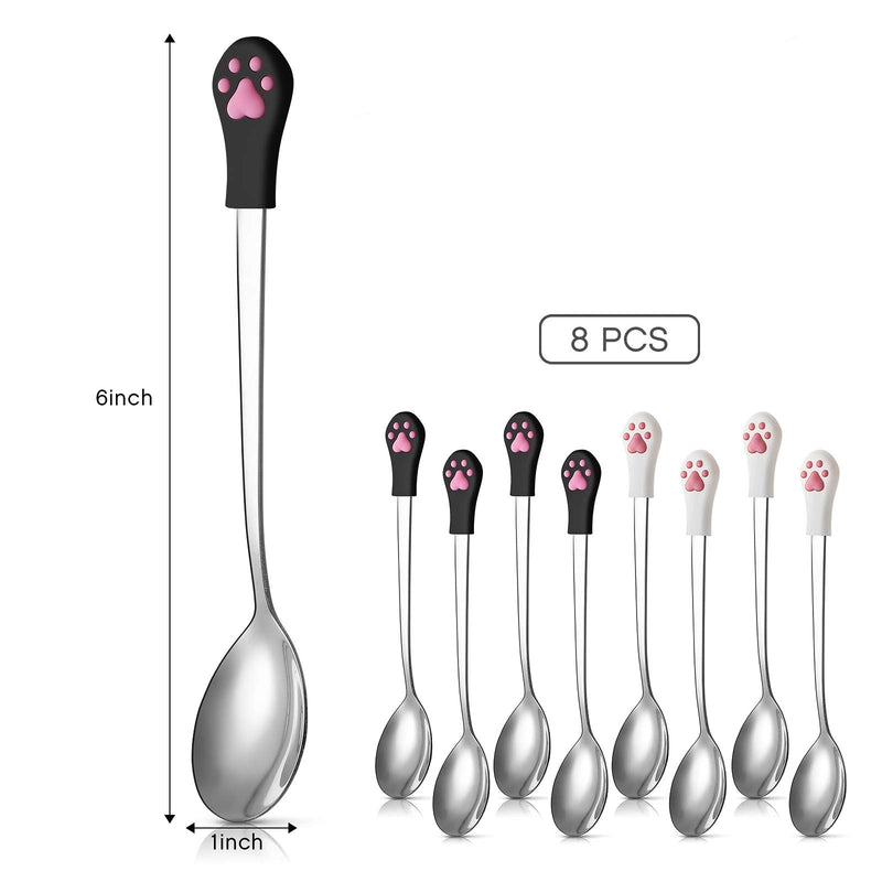 8 Pieces Pet Can Food Spoon Dog Cat Spoon Stainless Steel and Silicone Food Canned Scoop Cute Cat Claw Spoon for Dog and Cat Can Food, White and Black - PawsPlanet Australia