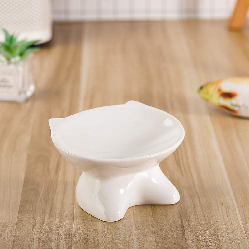 HCHLQLZ White Ceramic Tilted Elevated Cat Dog Bowl Raised Cat Food Water Bowl Dish no spill Pet Comfort Feeding Bowls - PawsPlanet Australia