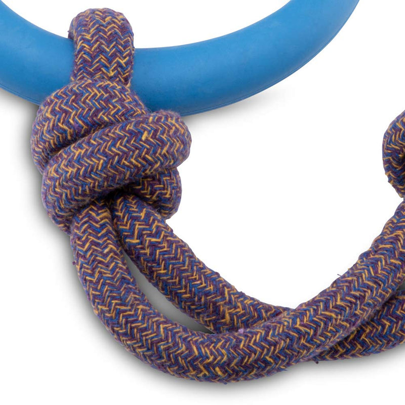 Beco Pets Hoop on Rope - Natural Rubber Hoop and Cotton Rope Tug and Chew Toy for Dogs - S - Blue - PawsPlanet Australia