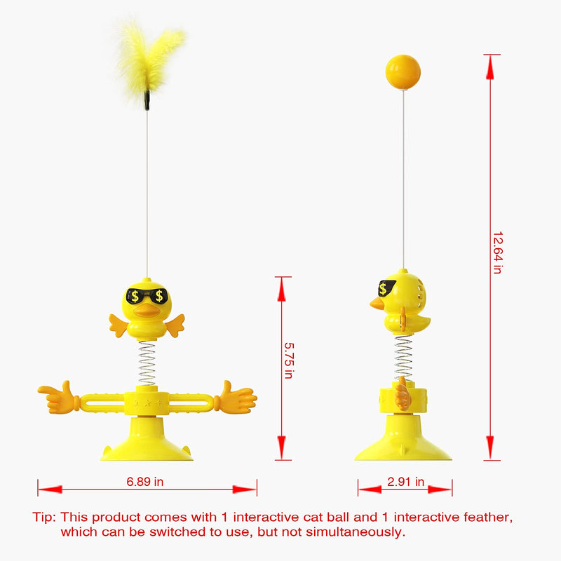 Cat Toys with Strong Suction Cup, Turntable Kitten Toys with Two Hands and Springs, Interactive Cat Toys for Indoor Cat Dancer with Cat Balls(Yellow) - PawsPlanet Australia