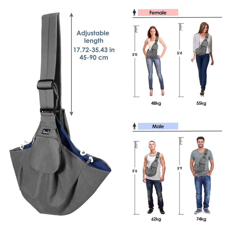 SlowTon Pet Carrier, Hand Free Sling Adjustable Padded Strap Tote Bag Breathable Cotton Shoulder Bag Front Pocket Safety Belt Carrying Small Dog Cat Puppy Machine Washable A-Grey For Pets 2-5lbs - PawsPlanet Australia