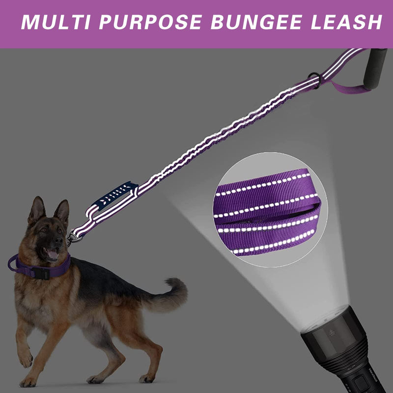 Soft Handle Leash,4-6FT Dog Bungee Leash,Heavy Duty Elastic Bungee Dog Leash,Reflective Nylon Training Leash with Soft Double Handle Padded,Suitable for Medium and Large Dogs (Purple, 4-6FT) Purple - PawsPlanet Australia