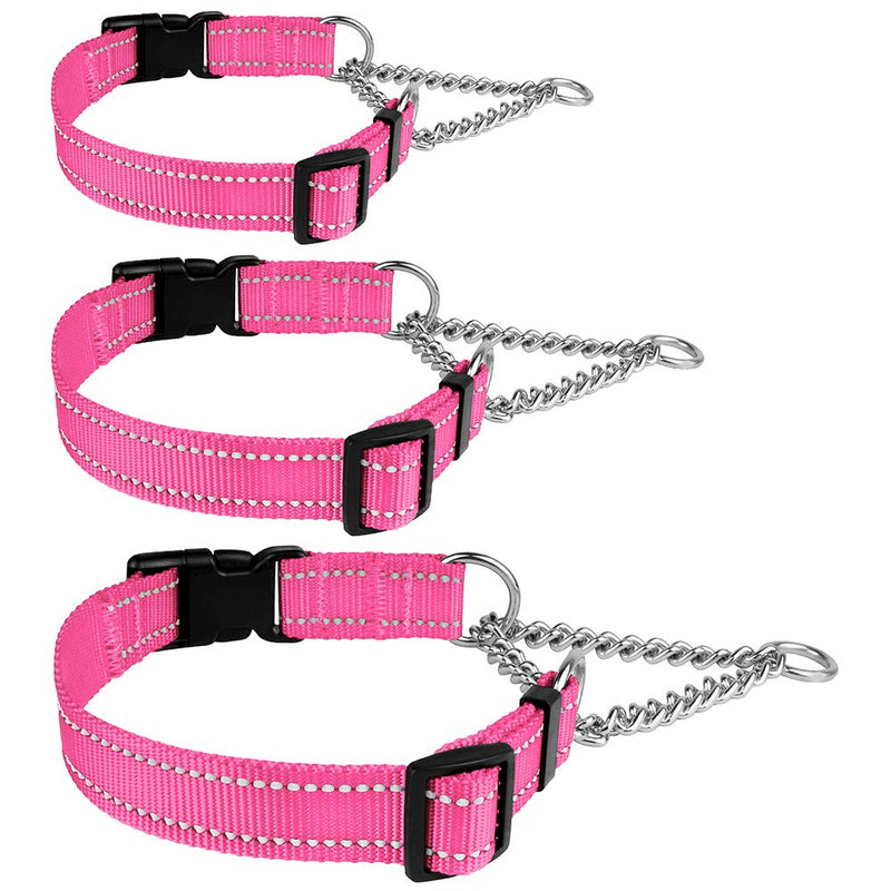 [Australia] - CollarDirect Reflective Dog Collar Martingale Collars Side Release Buckle Chain Training Adjustable Pet Choke Collars M, Neck Size 14"-17" Pink 