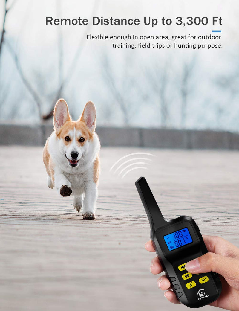 [Australia] - PETDIARY Dog Training Collar, Shock Collar for Dogs with Remote Range Up to 3,300ft Rechargeable and Vibration, Sound, Shocks and Night Light Modes for Large Medium and Small Dogs 