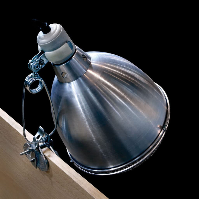 Arcadia Reptile - Reflector Clamp Lamp - Stainless Steel - Includes Ceramic Holder & Bolt Through Locking System, Safety Mesh, Viv Adapter & Hanging Wire - E27 – 8”/ 20cm - Easy To Fit - PawsPlanet Australia