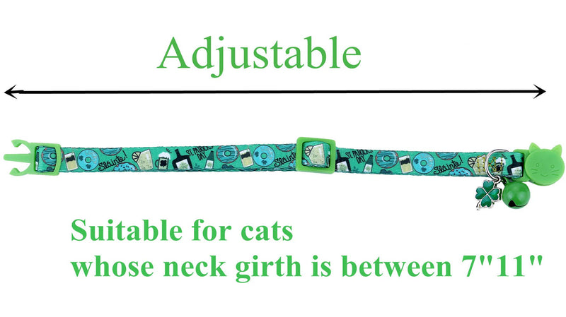 BoomBone St Patricks Day Cat Collar with Bell and Shamrocks Charm,Breakaway Small Dog Collar - PawsPlanet Australia