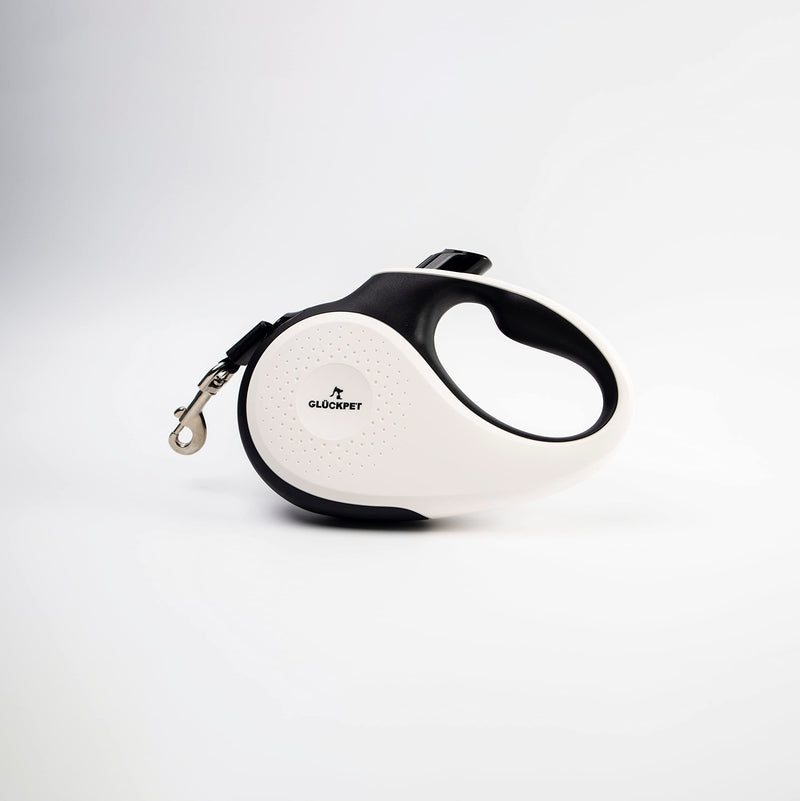 Dog Leash, Retractable, Extendable, 5 Meters, Lock and Pause Button, S, White and Black - PawsPlanet Australia