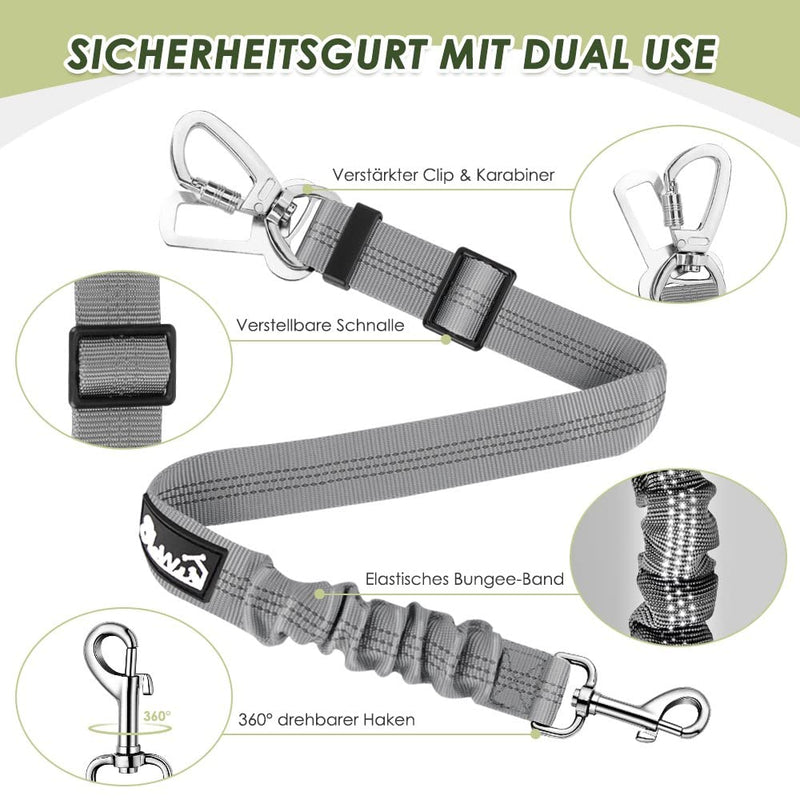 SlowTon Dog Harness with Seat Belt for Car, Breathable Harness Dog, Seat Belt with 2 Carabiner Hooks for Attaching to Seat Belt Buckle or Trunk (Grey, M) B-Grey - PawsPlanet Australia