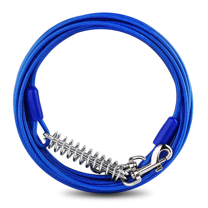 Petbobi 20 ft/ 30 ft Tie Out Cable for Dog with Durable Spring and Metal Swivel Hooks for Outdoor, Yard and Camping, Rust- Proof Training Tether for Small to Medium Dogs Up to 35/ 120 Pounds, Blue 20ft / 35lbs - PawsPlanet Australia