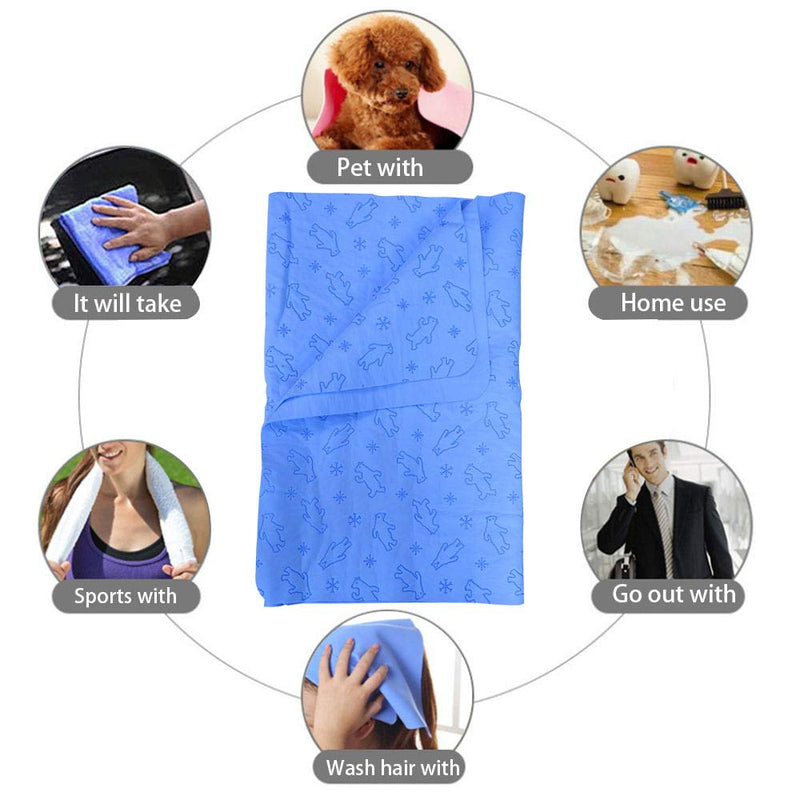 DIQC Pet Towels Quick Drying Dog Grooming Towels Anti-bacteria Super Absorbent Dog Shammy Towel Blue PVA Synthetic Chamois Cloth for Small Medium Animal Daily Use Outdoor Indoor 85 * 33 cm - PawsPlanet Australia