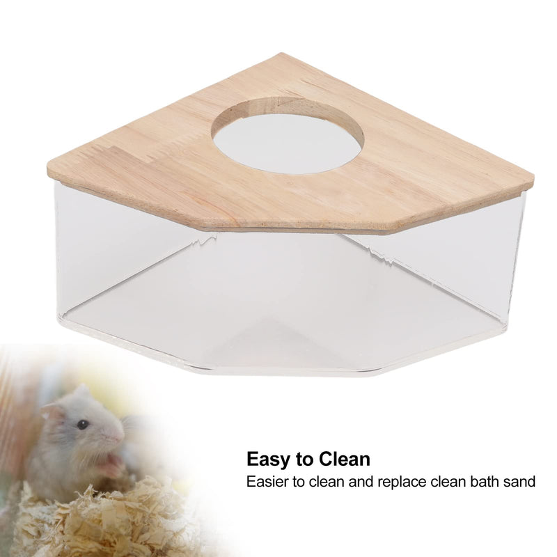 Pssopp Hamster Bath Box Right Angle Fan Acrylic Safe Hamster Sand Bathroom with Natural Wood Cover for Mice or Other Small Pet Hamster - PawsPlanet Australia