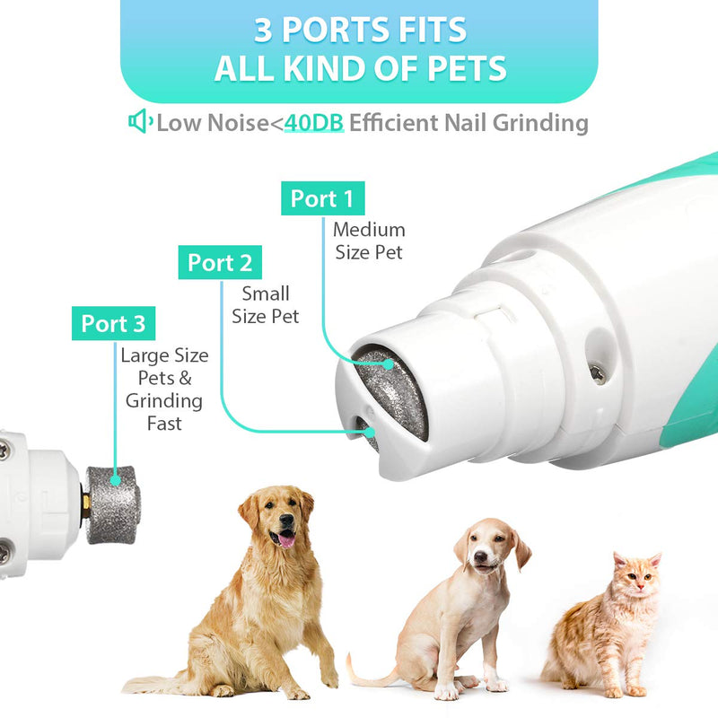 [Australia] - FOCUSPET Dog Nail Grinder, Pet Nail Grinder Trimmer for Small Medium Large Dogs&Cats Electric Nail Grinder 3 Sanding Ports Shaping Smoothing Portable & Rechargeable with Nail Clippers Nail File 