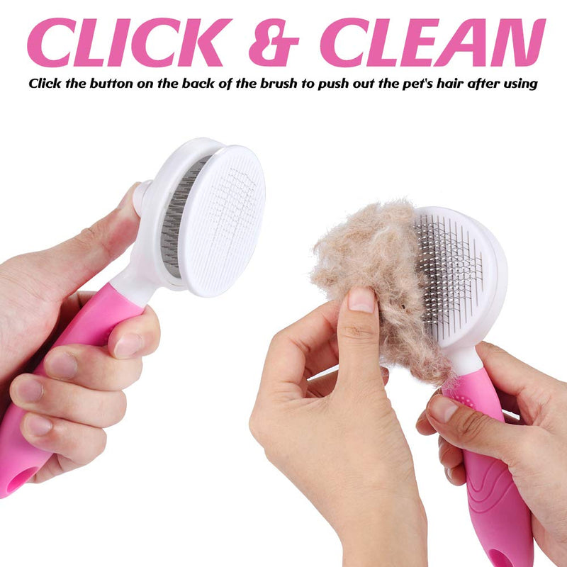 KISSBELLY Pet Grooming Brush Cat Brush Self Cleaning Slicker Brush with Storage Cover for Short to Long Hair, Dog Brush with Comb Removes Loose Hair and Dead Fur Fine needle pink - PawsPlanet Australia