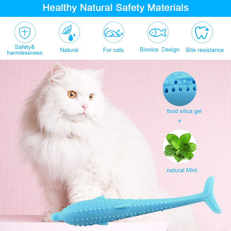 [Australia] - Zubita Cat Toothbrush Catnip Toy, Fish Shape Simulation Fish Flop Cat Toy Dental Care Silicone Molar Stick Chew Toys for Kitten Kitty Cats Teeth Cleaning (Blue + Pink) 
