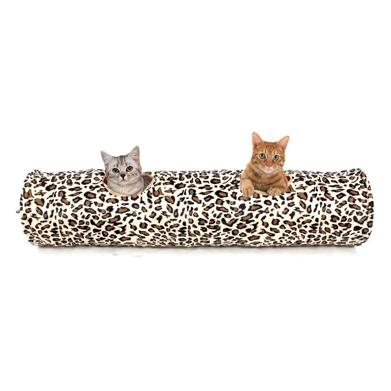 LeerKing Cat Play Tunnel Long Collapsible Pet Kitten Tunnel with Holes Leopard Print for Cats, Teddy Dog, Small Animal, 47×9.8 Inches S (9.8" × 47") - PawsPlanet Australia