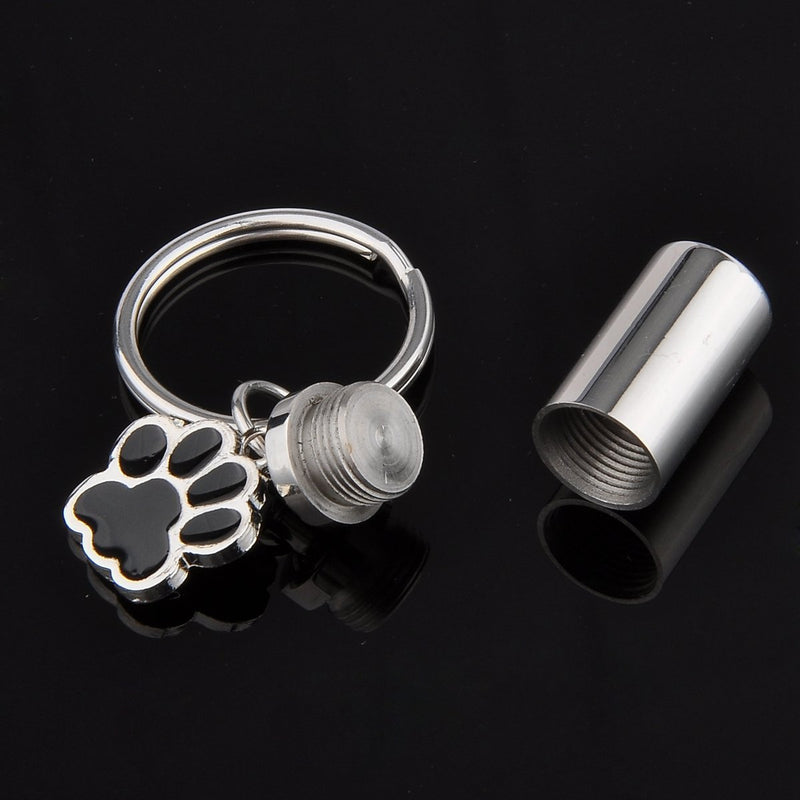 [Australia] - HooAMI Silver Tone Pet Dog Paw with Cylinder Cremation Urn Keychain Keepsake Memorial Ashes Jewelry 