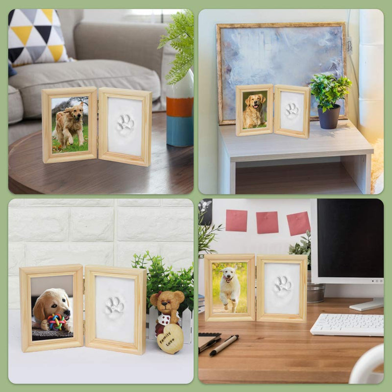 Lukovee Dog Pawprint and Desk Picture Frame, 6"x4.5" Clay Paw Print Keepsake & 6"x4.5" Photo Frame, Easy DIY Kits for Dog Cat Pet Gift Light Brown (with Clay Roller) - PawsPlanet Australia