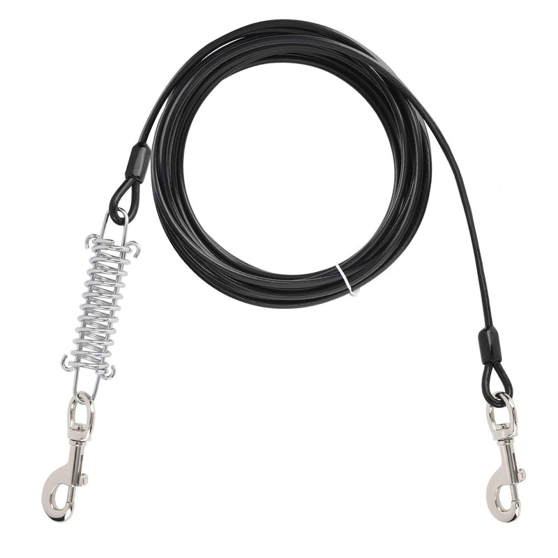 [Australia] - Pet Dog Tie Out Cables with 20ft Length, Outdoor Yard Dog Stake Tie Out Cable with Crimp Cover, Heavy Duty Dog Lead Galvanized Steel Wire Rope with PVC Coating for Large Dogs Up to 90 Pounds Black 