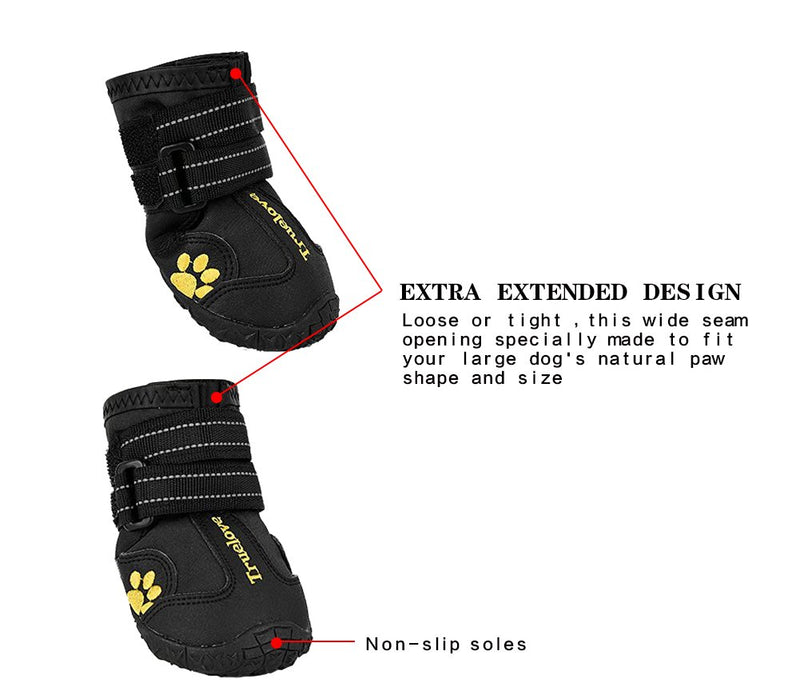 EXPAWLORER Waterproof Dog Boots Reflective Non Slip Pet Booties for Medium Large Dogs Black 4 Pcs 6(2.9"x2.5") - PawsPlanet Australia