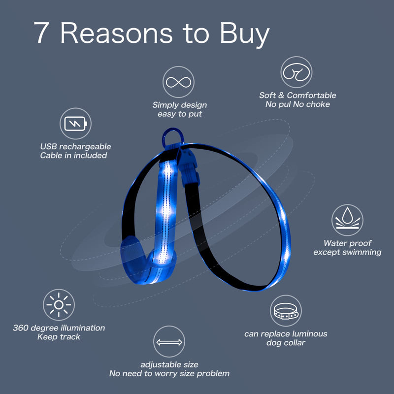 KOSKILL Illuminated Dog Harness LED Dog Harness Rechargeable Illuminated Dog Harness Glow in the Dark Dog Harness for Night Walks Blue M - PawsPlanet Australia