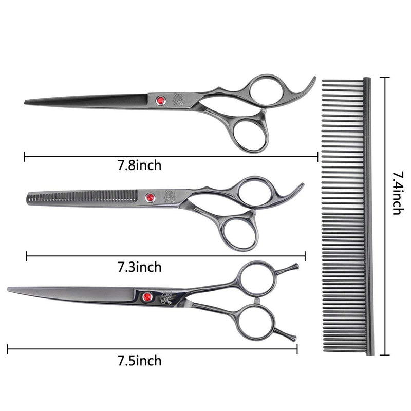 [Australia] - Pet Grooming Scissors 7.0 inch Stainless Steel Premium Curved Dog Grooming Scissor Set for Dogs Cats Hair Cutting 4pcs-Black 