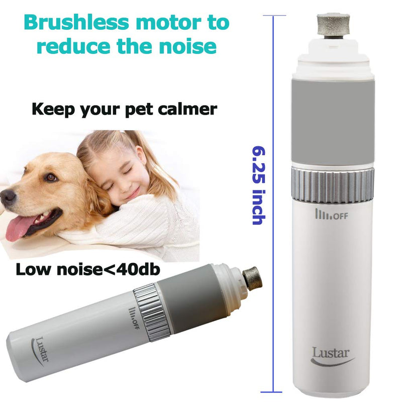 [Australia] - Lustar Dog Nail Grinder Clippers-Electric Dog Nail File with 20h Working Time-Rechargeable Stepless Speed Dog Nail Trimmer, Quiet Pet Nail Grinder Paws Grooming for Large Medium Small Dogs Cats 