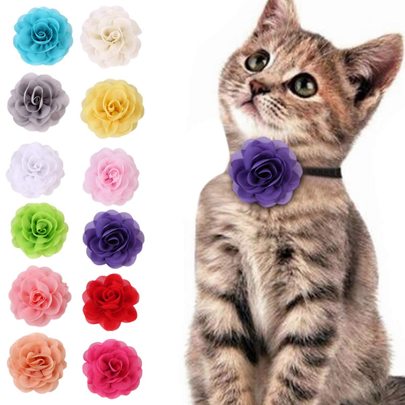 [Australia] - Petmany 12 Pack Cat Dog Collar Flowers,Pet Bow Tie Charm Collars for Puppy Kitten Collar Grooming Accessories 