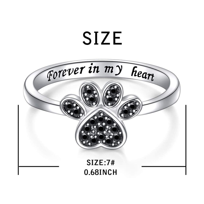 S925 Sterling Silver Jewelry Engraved Forever in my heart Puppy Dog Cat Pet Paw Print CZ Ring Black 7 - PawsPlanet Australia