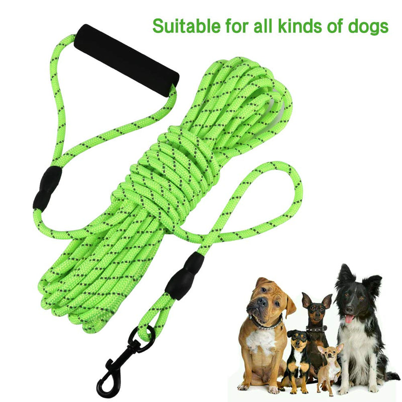 Dog Check Cord, 32FT/10M Floatable Long Reflective Recall Dog Training Rope with Comfortable Handle for Hiking, Camping, Walking (Green) Green - PawsPlanet Australia