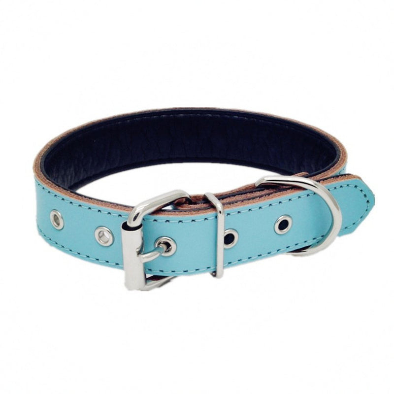 [Australia] - BTDCFY Rhinestones Pet Dog Collars Adjustable Sparkly Crystal Studded Genuine Leather Pet Collar for Puppy Small and Medium Dog L(neck 14.5-18" ) blue 
