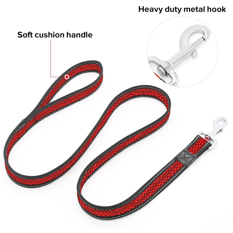 [Australia] - HiGuard Heavy Duty Reflective Dog Leash - 1.2m Reflective Strip with Comfortable Padded Handle - 6ft Long Dog Walking Leash for Large, Middle, Small Dogs Red 