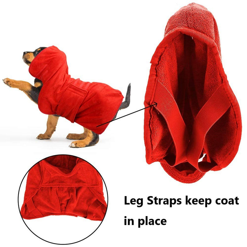 Dog Drying Coat Robe Towel, Dog Bathrobe, Absorb Moisture and Dry Pet Quickly, Puppy towelling Bathing Accessories, Adjustable Collar and Waist, Dog 51cm Back Length for Medium Dog M: 51cm Back Red - PawsPlanet Australia