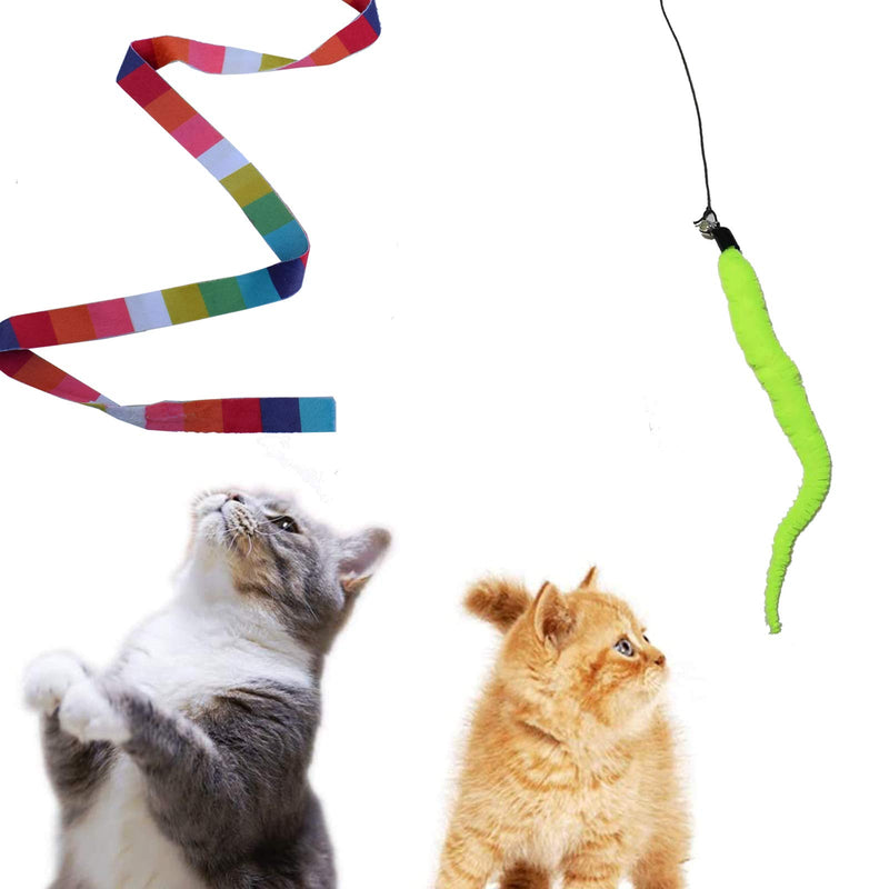 Bluemary Interactive Cat Toys for Indoors 6 Piece, Rainbow Cat String Toy with Feather Teasers and Padded Handles, Stainless Steel Cat Fishing Toy Teasers, Pet Exercising Toys for Kittens (2 COUNT-01) 2 COUNT-01 - PawsPlanet Australia