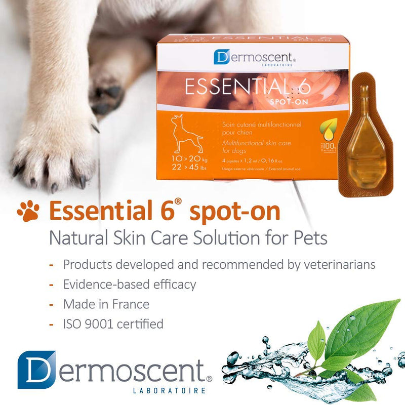 Essential 6 spot-on - Dog Skin Care for Dandruff & Allergy Relief with Vitamin E Oil - Anti-Itch for Dogs & Small Mammals - Natural Ingredients for Sensitive Skin - Small Breed, 45-90 Pounds, 4 Pipettes of 0.6 ml - PawsPlanet Australia