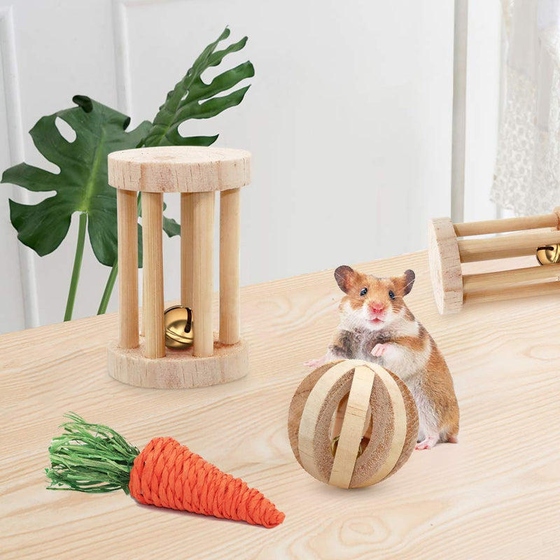 FASTER Hamster Chew Toys, 6 Pack Gerbil Rat Guinea Pig Chinchilla Wooden Pet Exercise Toys, Syrian Dwarf Natural Wooden Dumbbells Exercise Bell Roller Teeth Care Molar Toy for Rabbits Bird Bunny 6 Pack Hamster Toys - PawsPlanet Australia