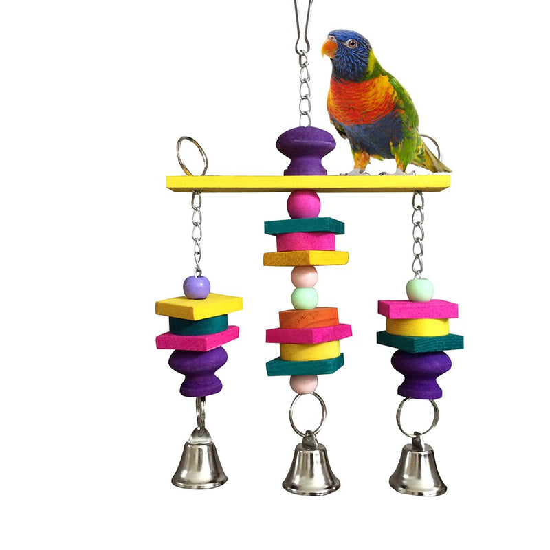 [Australia] - Hypeety Parrot Hanging Swing Bells Chew Toy Colorful Hanging Wood Block Natural Birds Toy for Parrot Macaw African Greys Cockatiels Budgies Conure Cage 