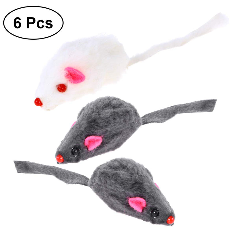 POPETPOP Durable Funny Mini Cute 6Pcs Interactive Plush Stuffed Mice Mouse Playings with Sound Squeaky Black and White for Cats Pet Kitten Kitty - PawsPlanet Australia