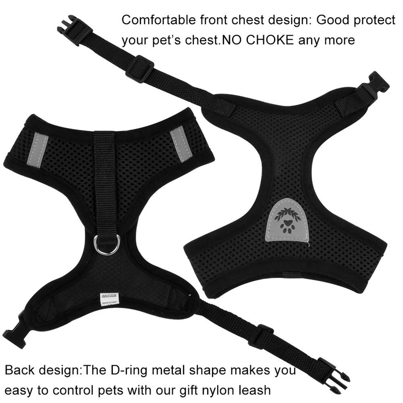 [Australia] - INVENHO Mesh Harness with Padded Vest for Puppy and Cats No Choke Design Ventilation Gift with Leash X-Small (Neck 9.5in) Black 