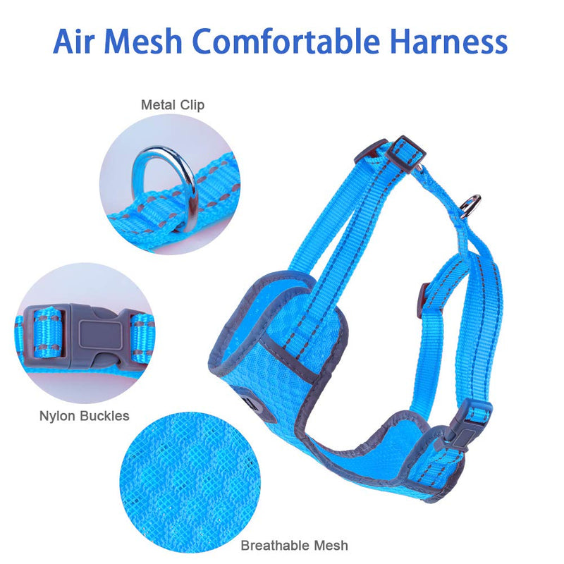 [Australia] - AIR Dog Harness Leash Set, Puppy Leash Harness, No-Choke Dog Harness, Mesh Dog Harness, Comfortable Dog Harness, Plus 4 ft Reflective Dog Leash with Padded Handle S(Neck 9-15 in, Chest 13-20 in) Blue 