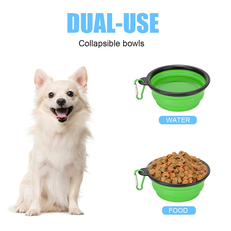 Emoly 2 Pack Large Size Collapsible Dog Bowl, Food Grade Silicone BPA Free, with Carabiner Clip Foldable Expandable Cup Dish for Pet Cat Food Water Feeding Portable Travel Bowl (Blue & Green) Blue & Green - PawsPlanet Australia