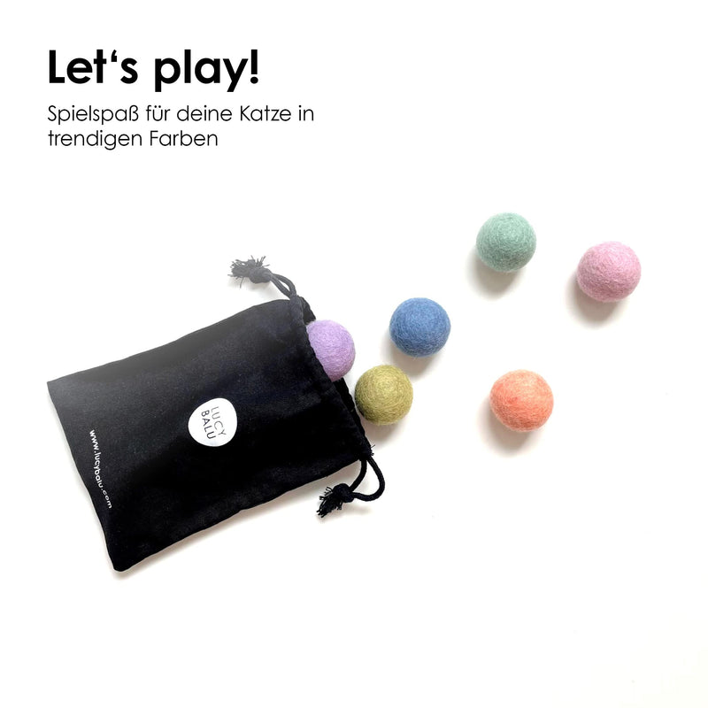 LucyBalu® felt balls I cat toys I cat balls made of felt | Toys made from 100% wool I Natural toys | Play balls for cats fair from Nepal | 6 pieces | Colorful pastel tones - PawsPlanet Australia