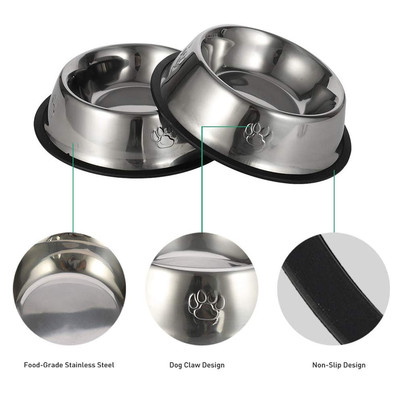 tonyg-p 2 Pack Dog Bowl Stainless Steel Pets Feeder Bowl with Rubber Base for Small/Medium/Large Dogs with 2 Spoon Feeding Bowls (Large-1000ml) - PawsPlanet Australia