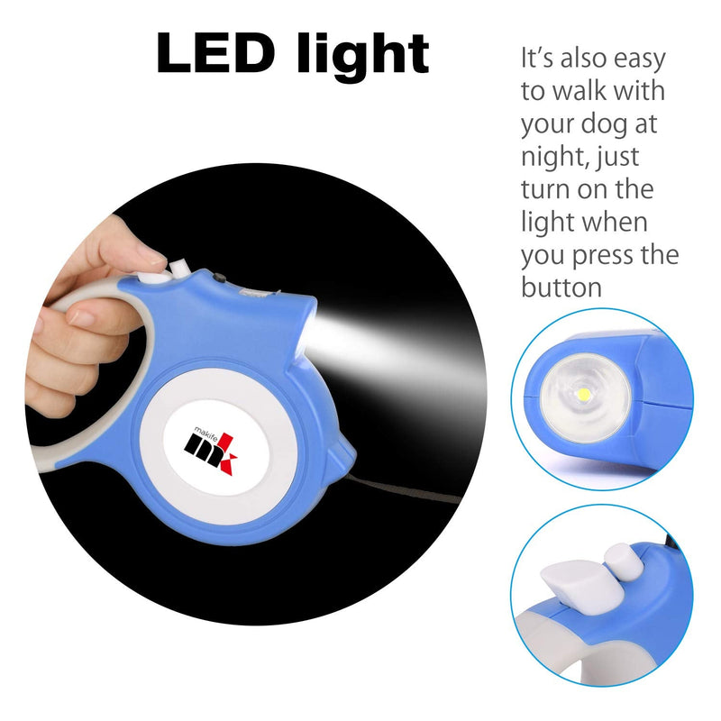 Makife Retractable Dog Lead 5 m under 25 kg Large and Medium Dog Flashlight 15 Pieces Dog Waste Bags Blue (Dog Waste Bags, Dog Bowl) - PawsPlanet Australia